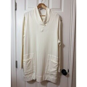 Chico’s Zenergy Women’s Ivory Hoodie V Neck Long Sleeve XL Super Soft W/Pockets